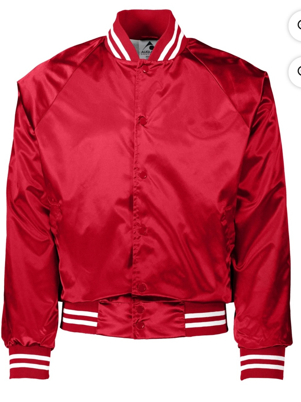 Augusta Sportswear Red Satin Bomber Jacket with White Stripes